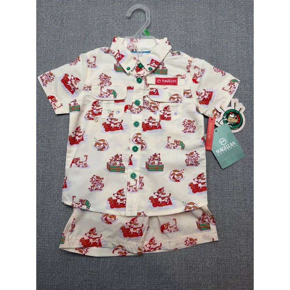 Magellan Boys 2T Fish Gear Christmas Holiday Pup Shirt Shorts Set NWT Antique